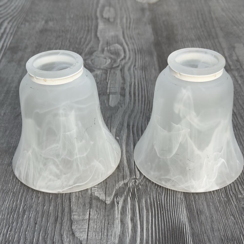 Set of 2 Frosted White Alabaster Swirl Glass Lamp Shades Replacement Bell Shade